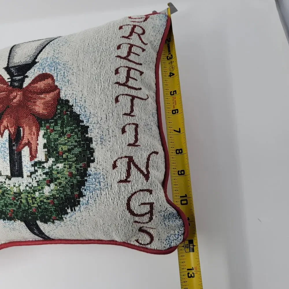 Christmas Needlepoint Tapestry Pillow Lamp Post Wreath Seasons Greetings